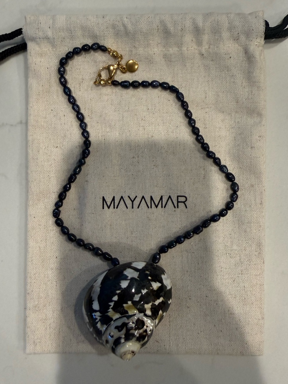 NEW Mayamar Black Onyx Beaded Shell Pendant Necklace Coastal Boho - Picture 7 of 8